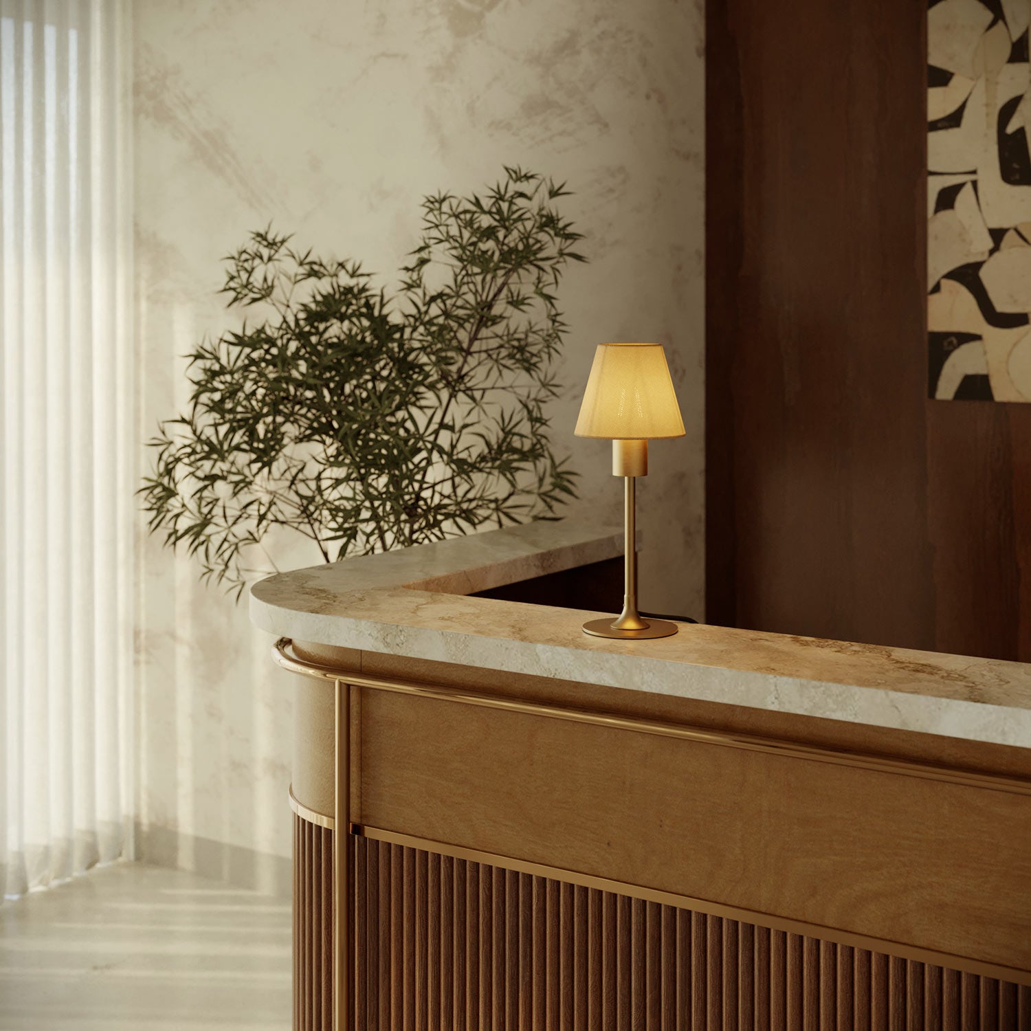 Lampada da tavolo MAG-Y con base metallica tonda e paralume - Bronzo satinato