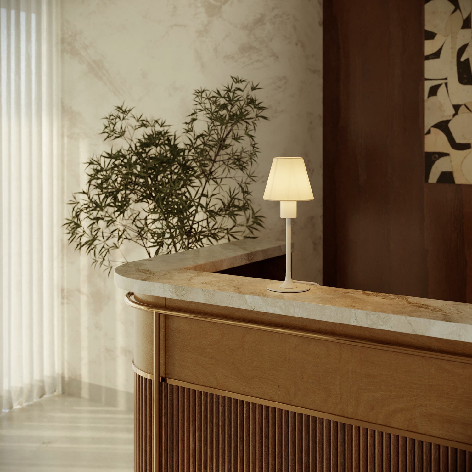 Lampada da tavolo MAG-Y con base metallica tonda e paralume - Bianco opaco