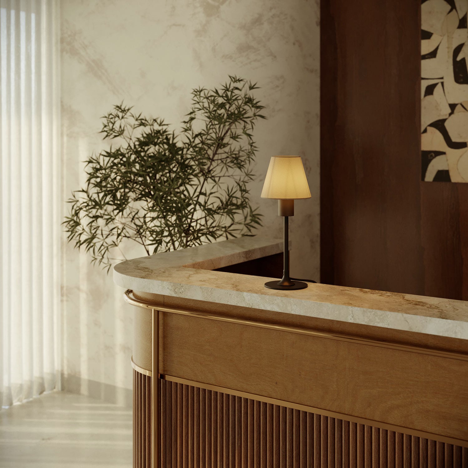 Lampada da tavolo MAG-Y con base metallica tonda, paralume e spina UK - Nero