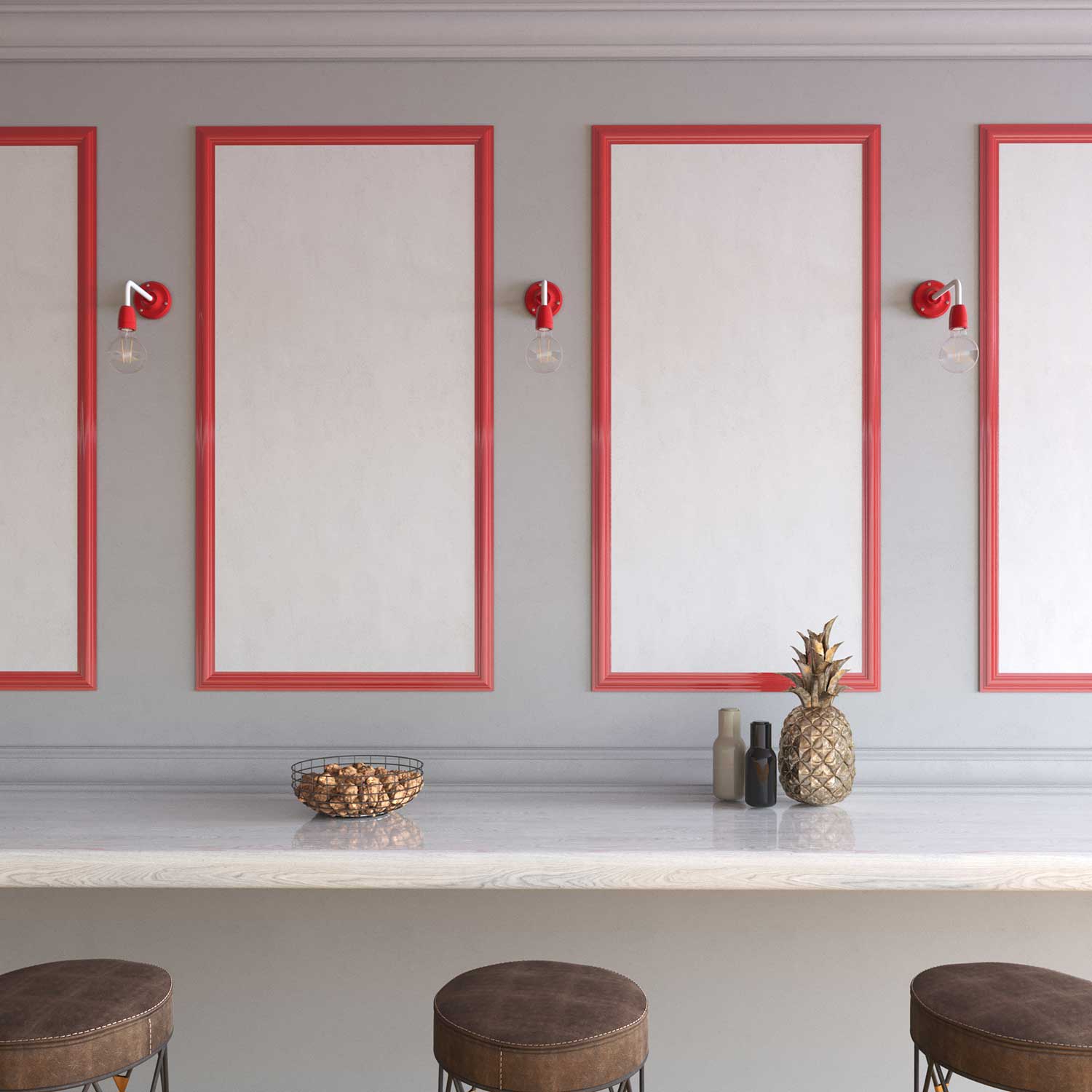 Fermaluce Color, lampada a muro in metallo e porcellana con estensione curva - Rosso