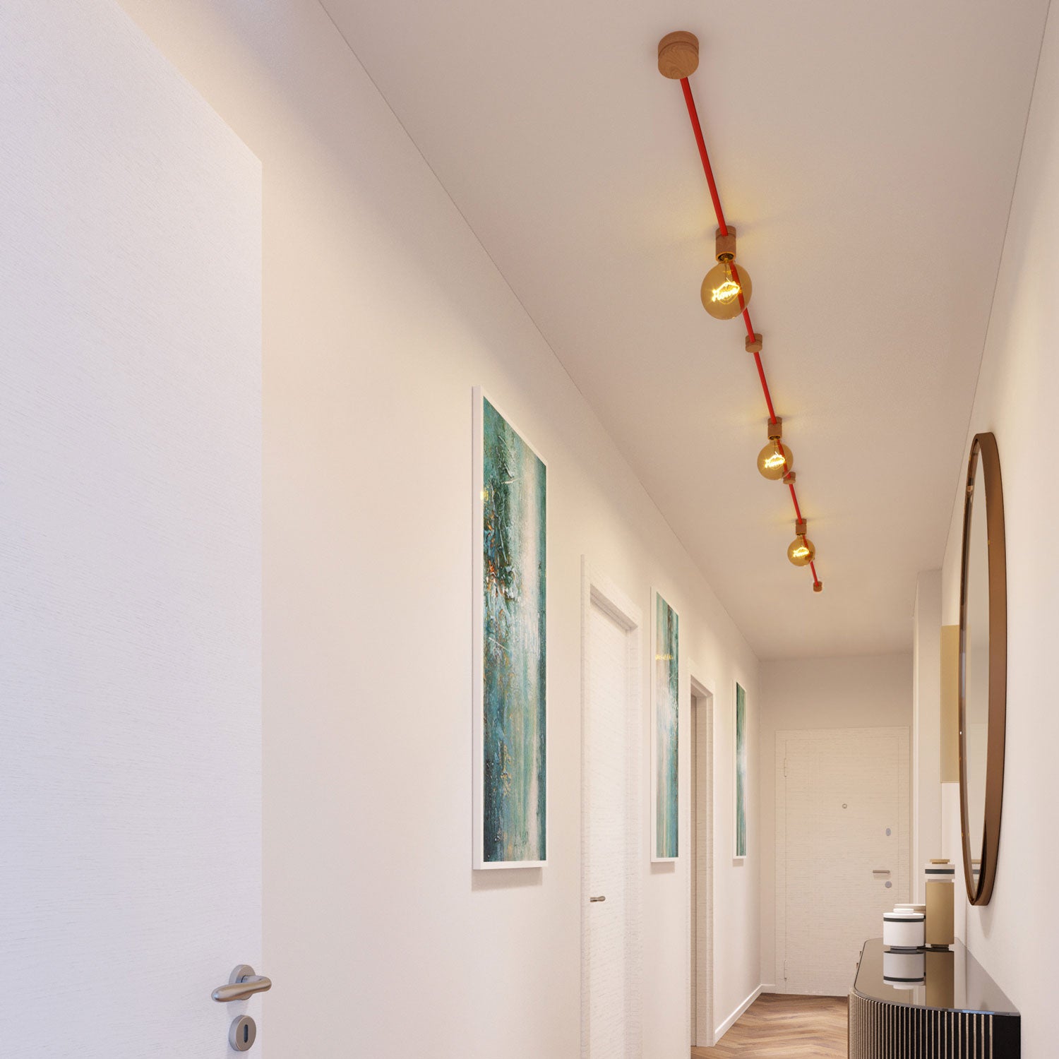 Sistema Filé Linear Kit - con cavo CM09 di 5 m per catenaria e 7 componenti in legno per interni