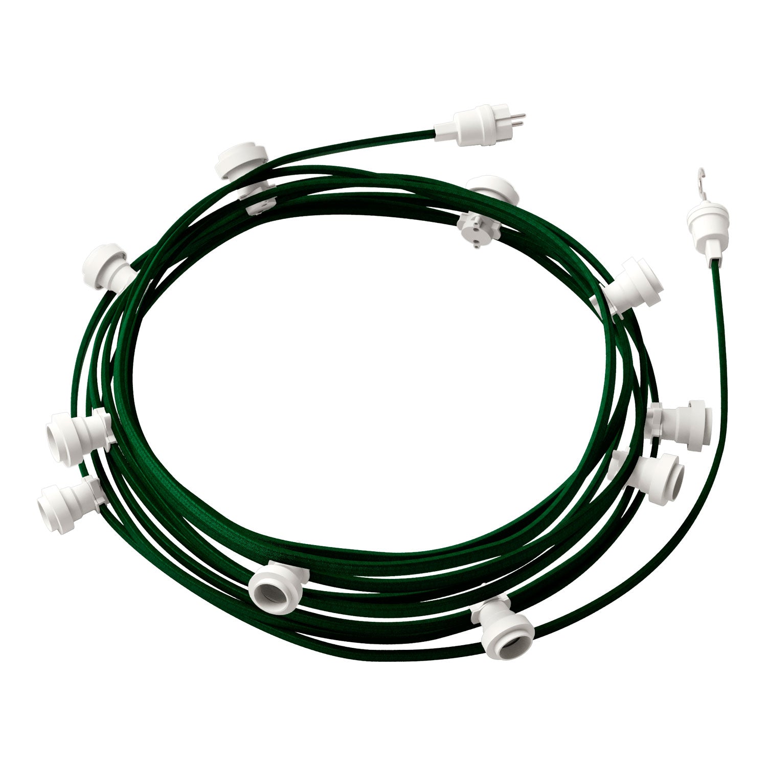 Catenaria Sistema Lumet da 12,5 m con cavo tessile CM21, 10 portalampada, gancio e spina bianchi