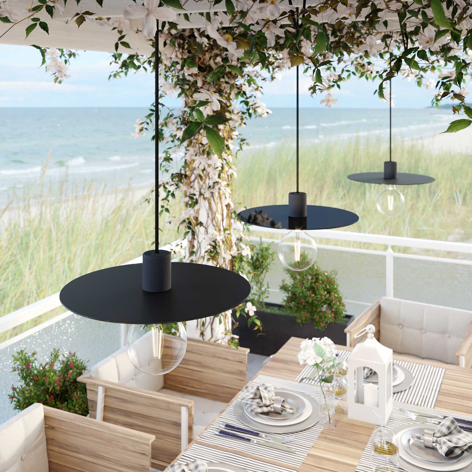 Piatto Ellepì oversize in Dibond per lampade a sospensione da esterni, diametro 40 cm - Made in Italy - Nero