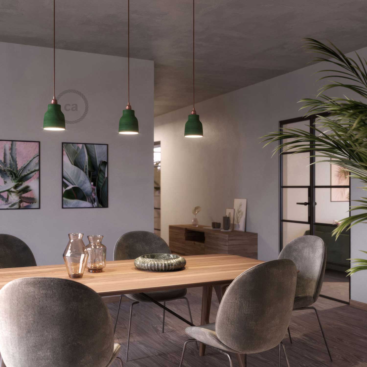 Paralume Vaso in ceramica, collezione Materia - Made in Italy - Evergreen striato