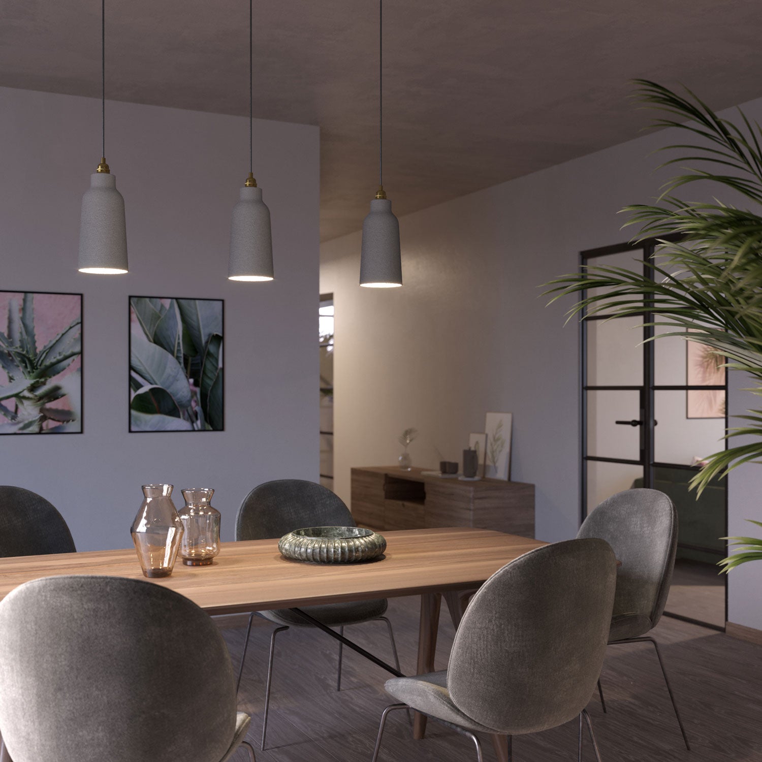 Paralume Bottiglia in ceramica, collezione Materia - Made in Italy - Effetto cemento