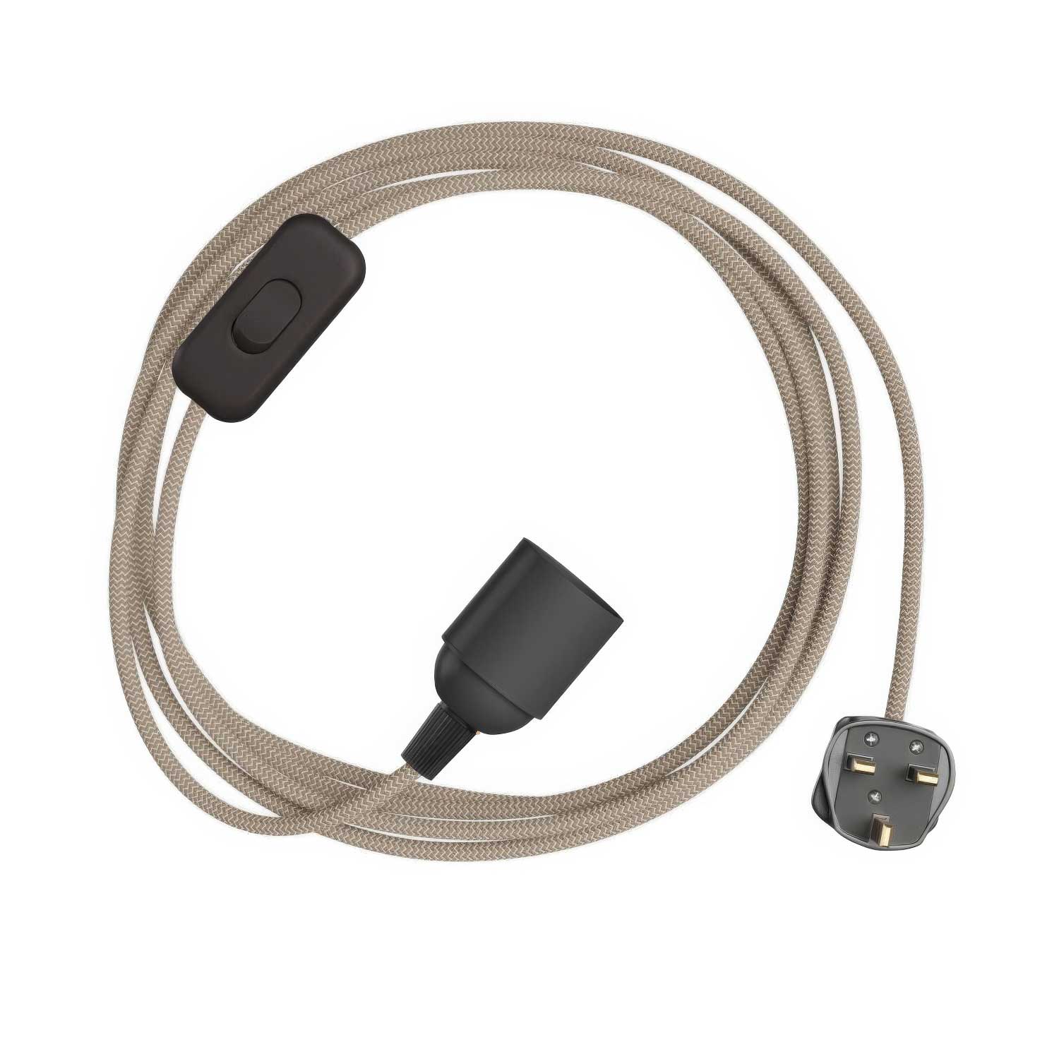 SnakeBis Zig-Zag - Cablaggio con portalampada, cavo in tessuto effetto Zig-Zag RD73 e spina UK