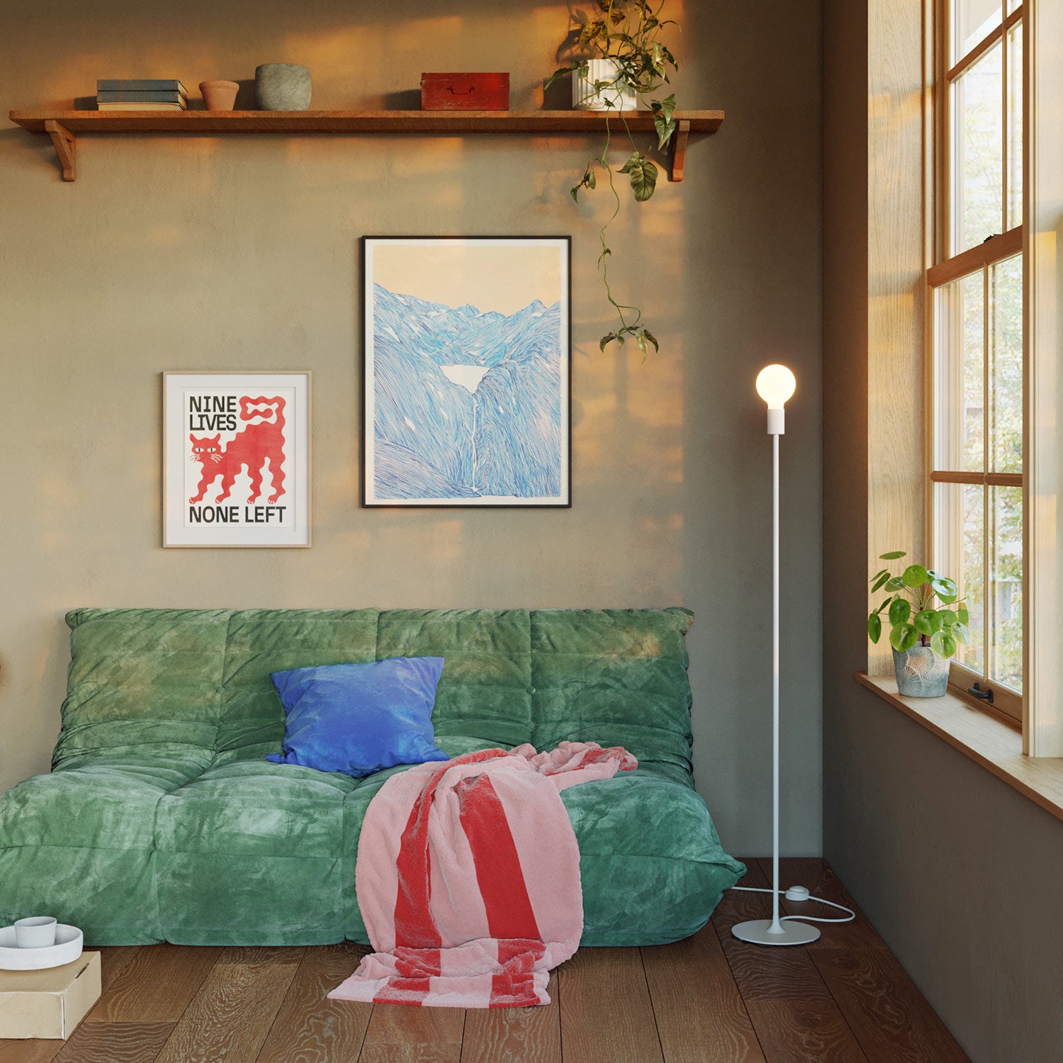 Lampada da terra MAG-Y con base metallica tonda e spina UK - Bianco opaco