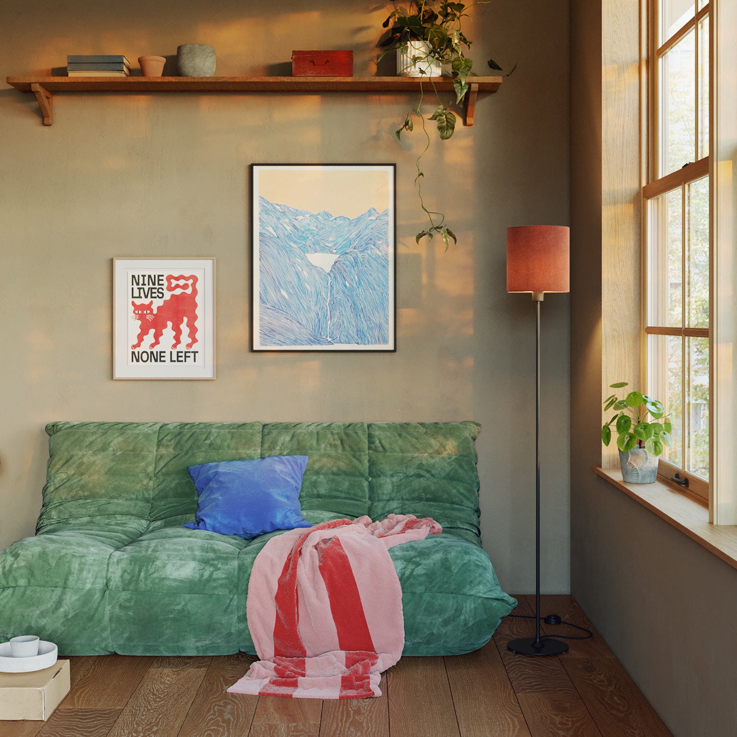 Lampada da terra MAG-Y con base metallica tonda, paralume Cilindro M e spina UK - Nero