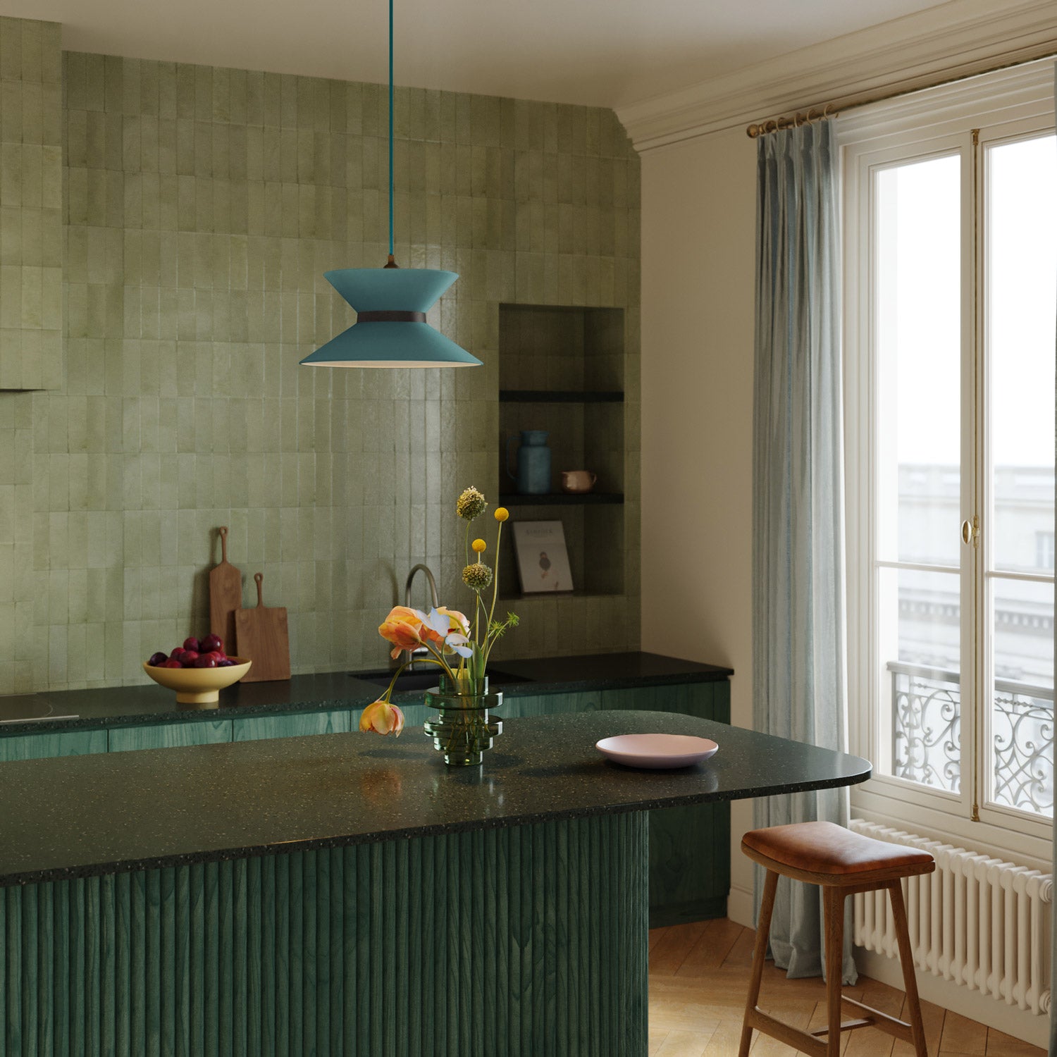 Paralume in tessuto Clessidra Teletta azzurro severo - Made in Italy Teletta antracite