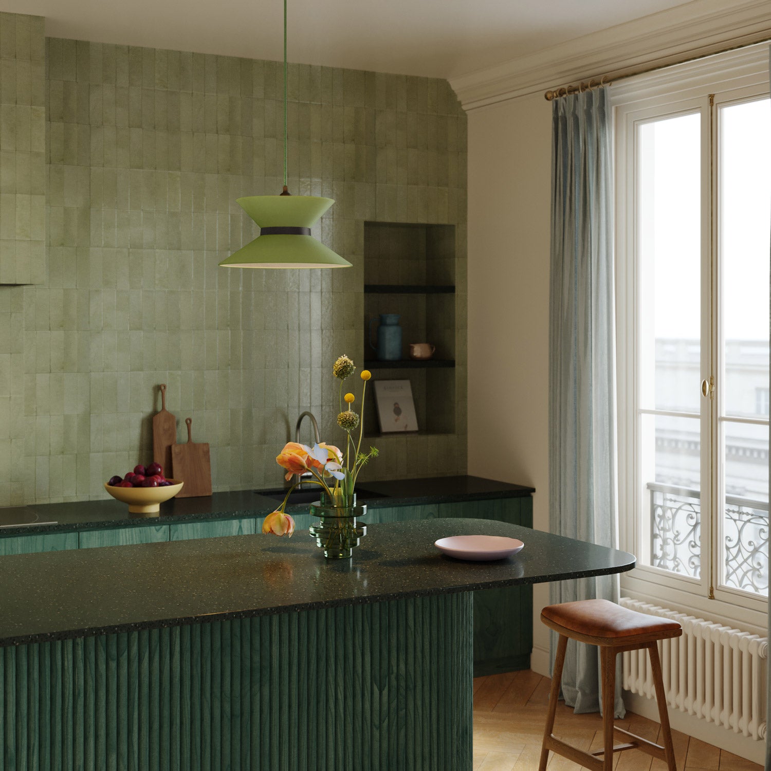 Paralume in tessuto Clessidra Cinette verde pistacchio - Made in Italy Teletta antracite