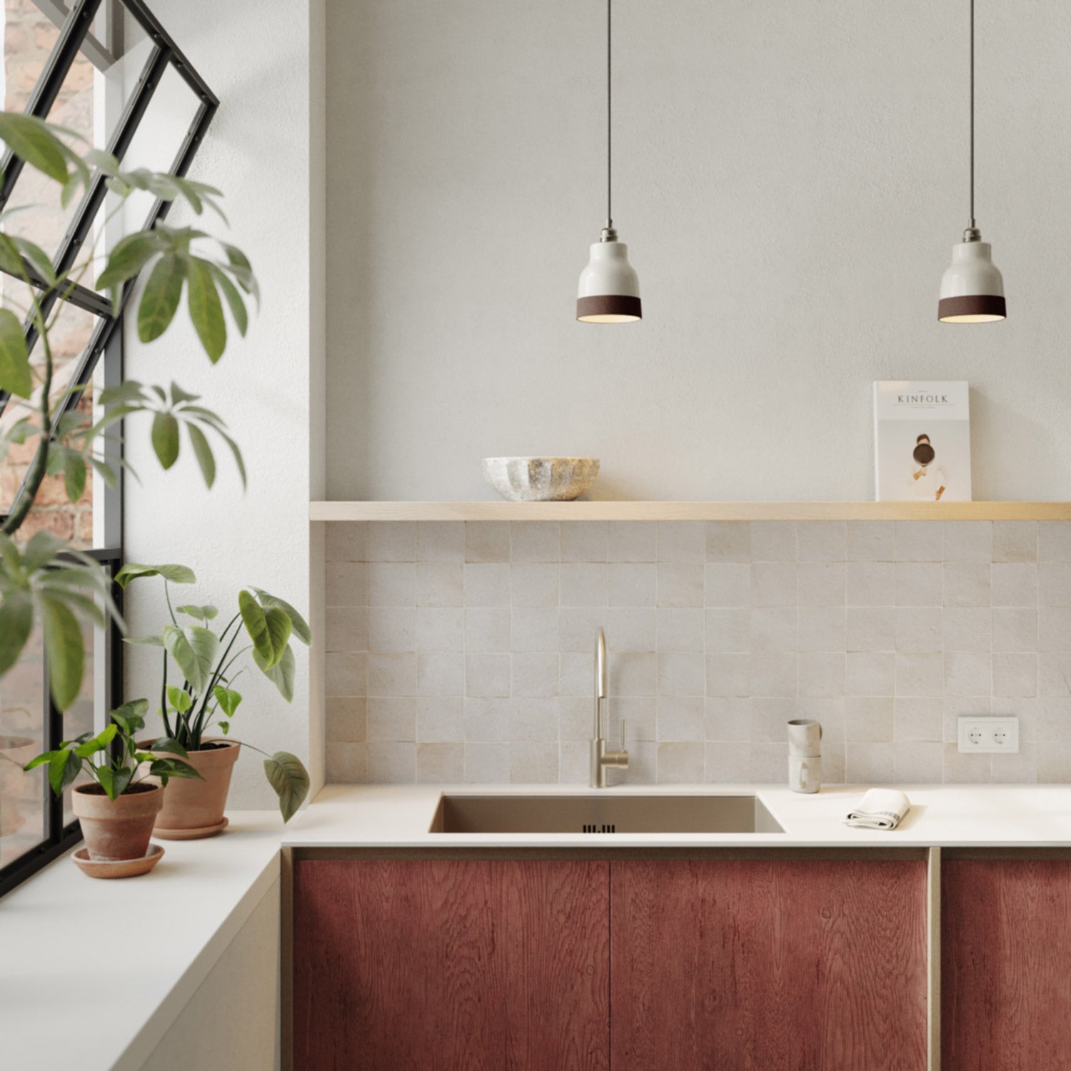 Paralume Vaso bicolore in ceramica Bianco e Marrone, collezione Materia - Made in Italy