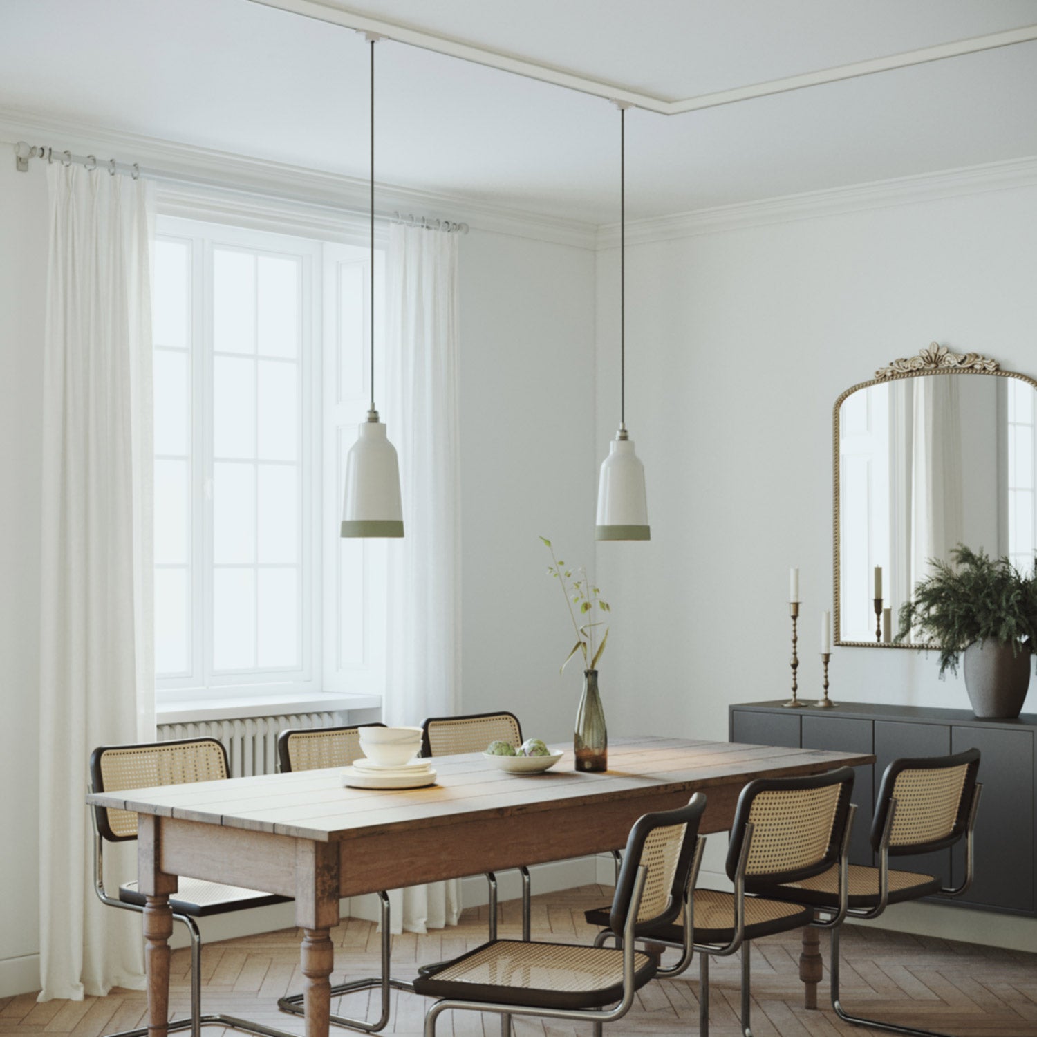 Paralume Bottiglia bicolore in ceramica Bianco e Verde salvia, collezione Materia - Made in Italy