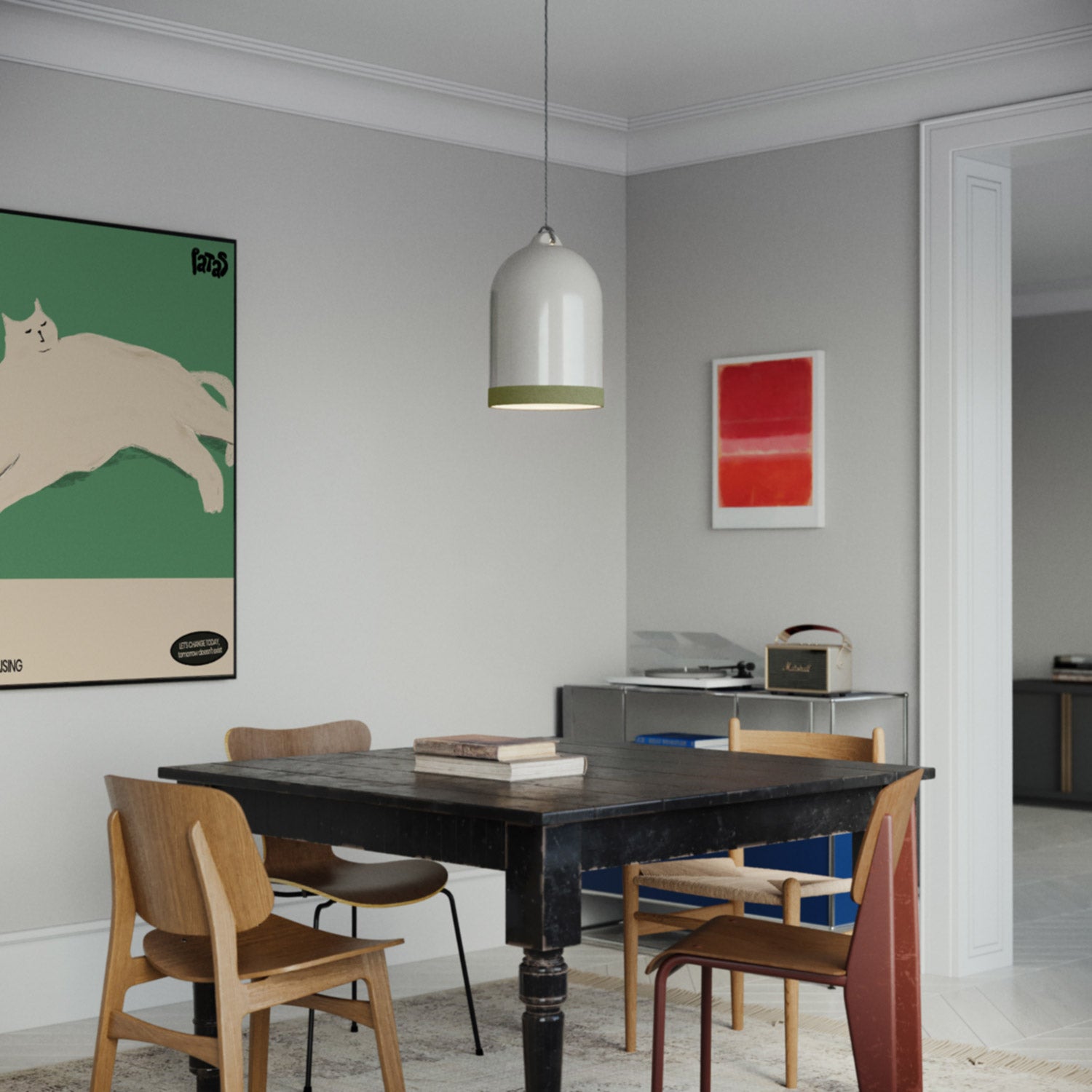 Paralume Campana XL bicolore in ceramica Bianco e Verde salvia, collezione Materia - Made in Italy