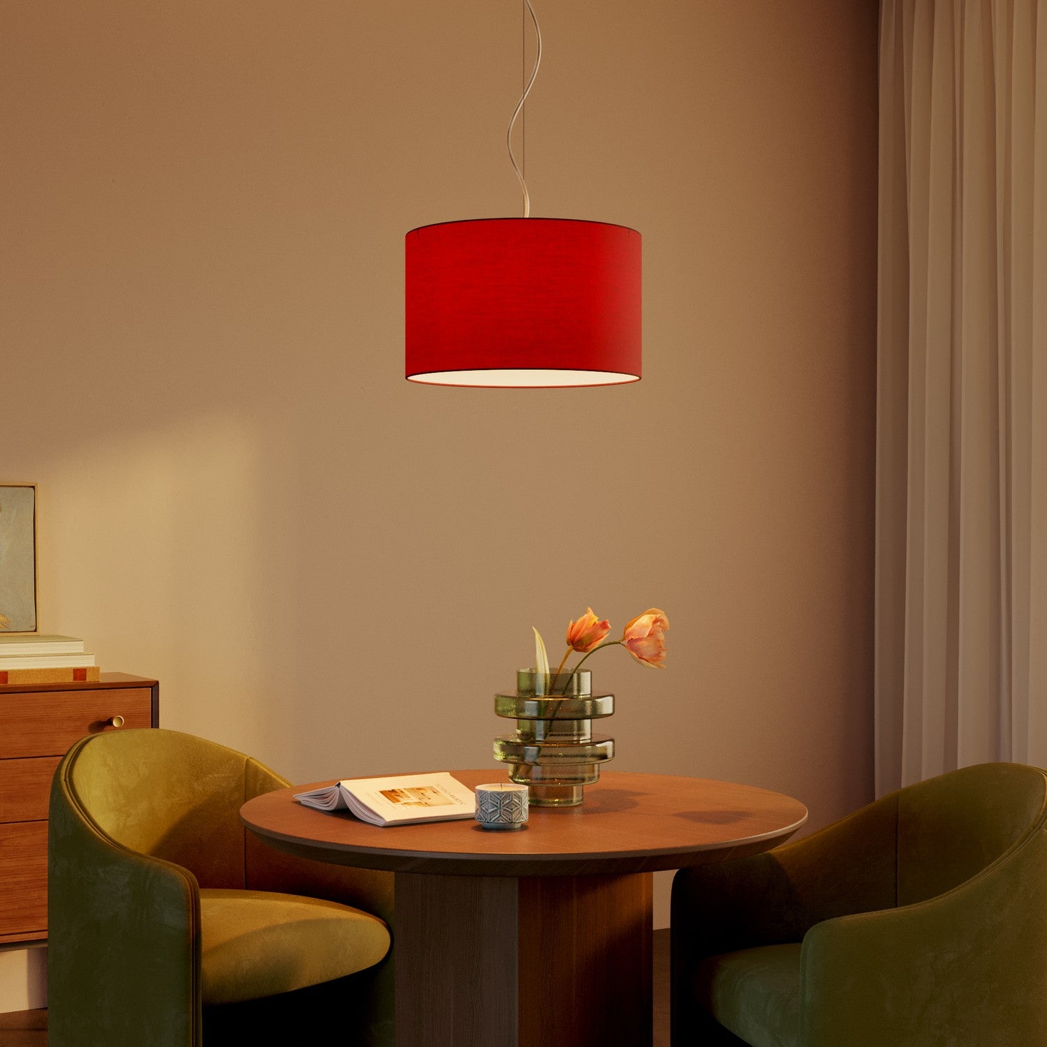 Lampada a sospensione con paralume in tessuto Cilindro Small Teletta rosso - Made in Italy No