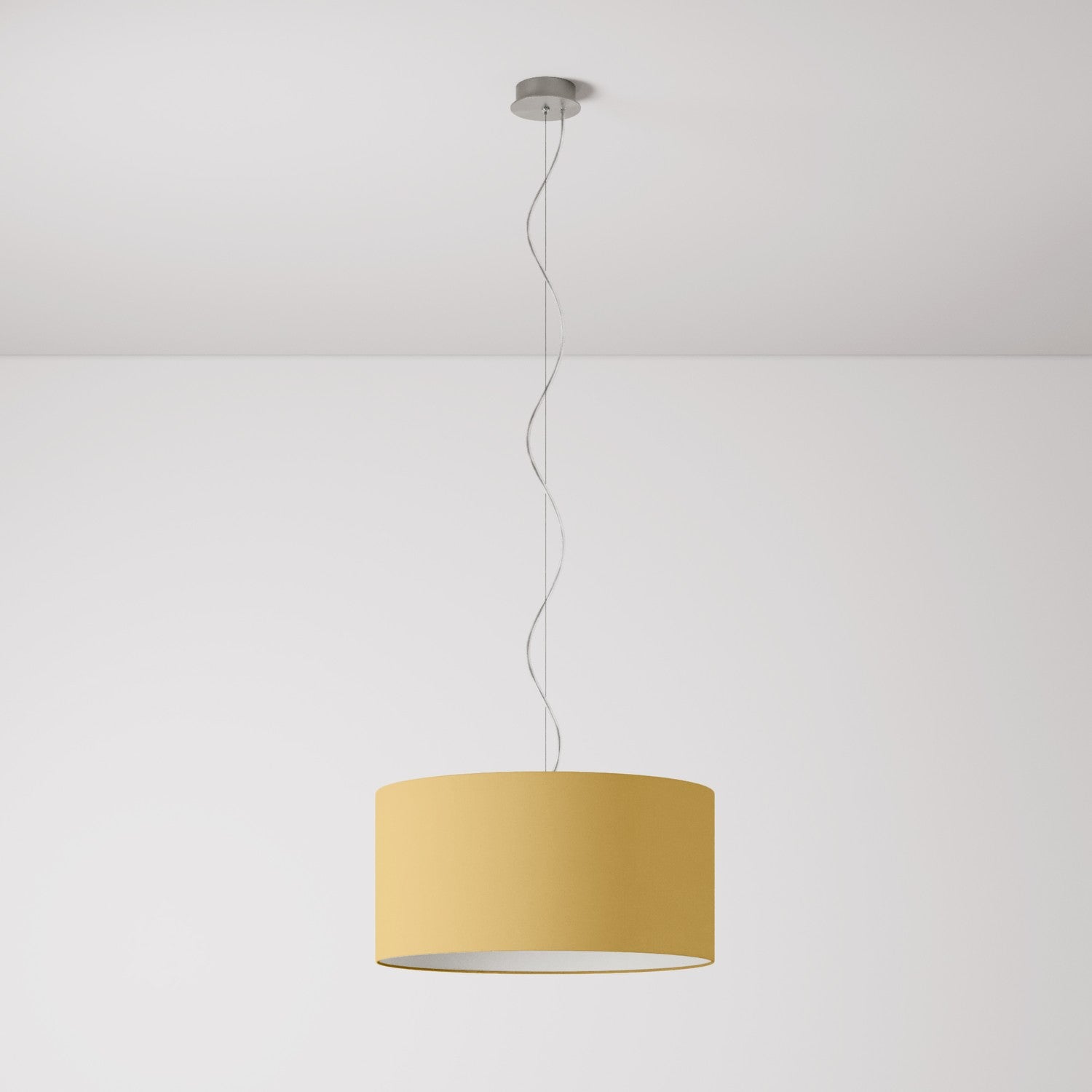 Lampada a sospensione con paralume in tessuto Cilindro Medium Arenal oro - Made in Italy No