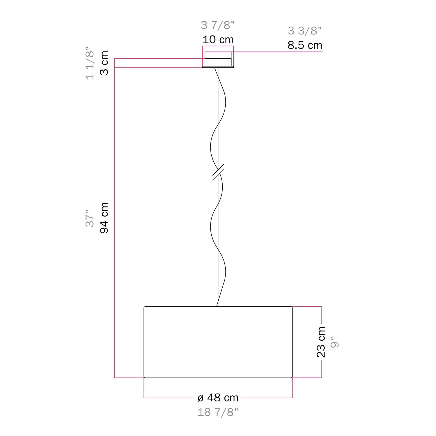 Lampada a sospensione con paralume in tessuto Cilindro Medium Camelot marrone - Made in Italy No
