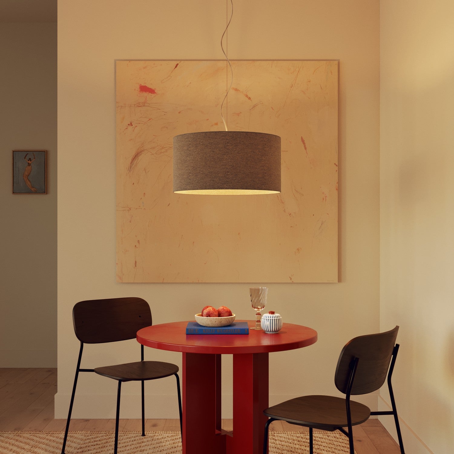 Lampada a sospensione con paralume in tessuto Cilindro Medium - Made in Italy - Lana Grigio Chiaro Si