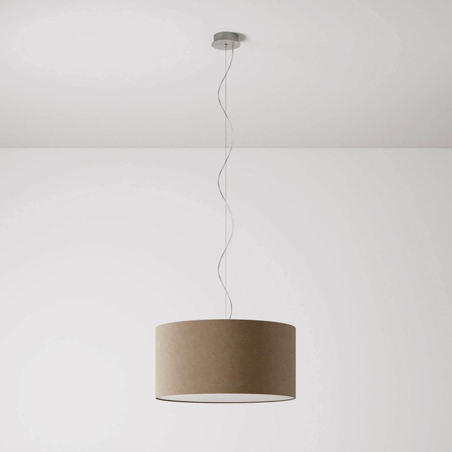 Lampada a sospensione con paralume in tessuto Cilindro Medium - Made in Italy - Lana Marrone Si