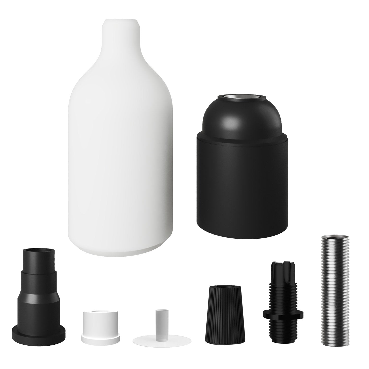 Kit portalampada E27 in silicone con serracavo nascosto - Bianco