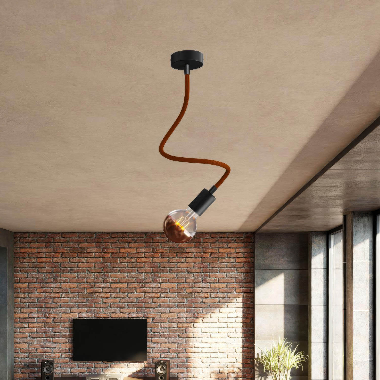 Kit Creative Flex tubo flessibile di estensione rivestito in tessuto RM13 Marrone con terminali metallici Nero 60 cm