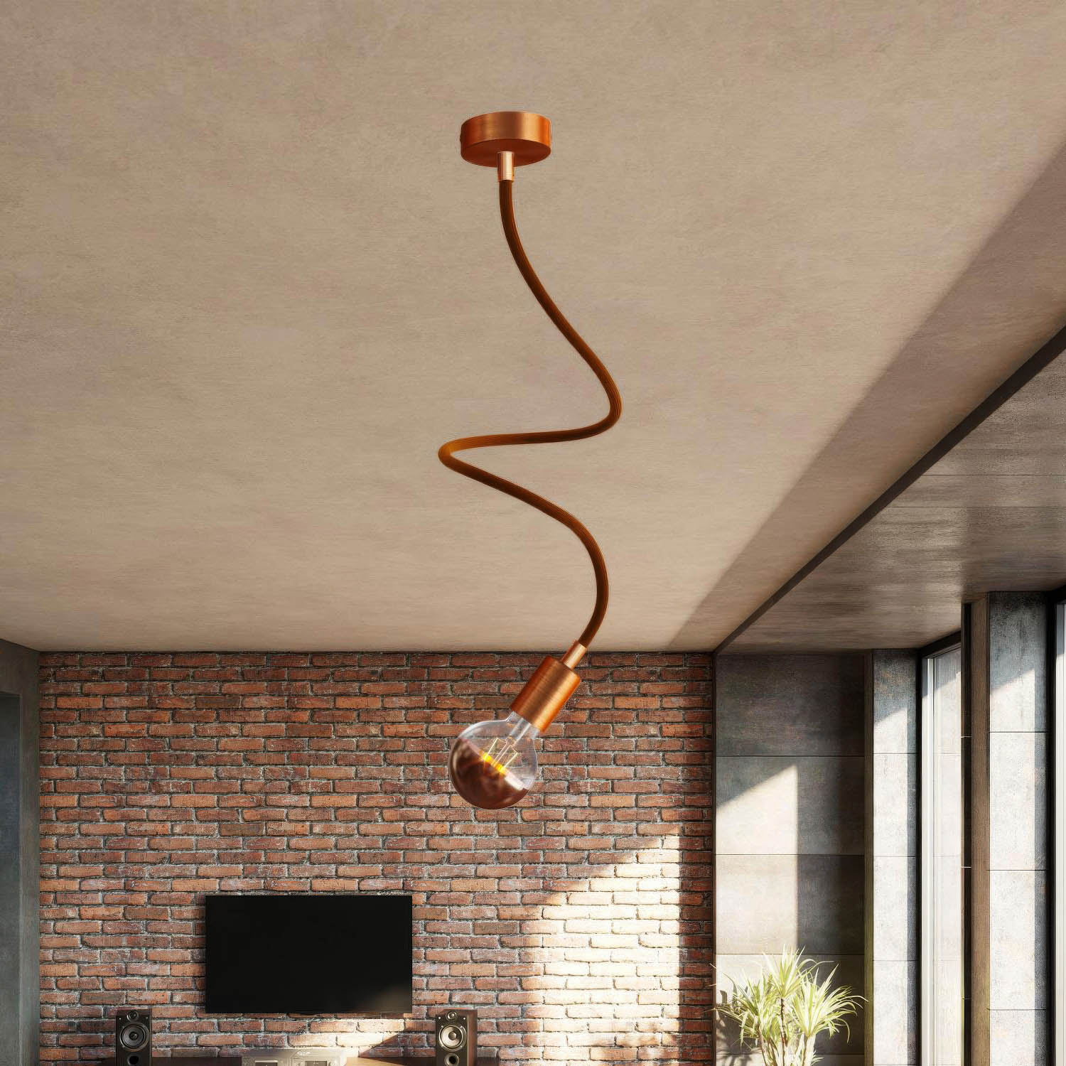 Kit Creative Flex tubo flessibile di estensione rivestito in tessuto RM13 Marrone con terminali metallici Rame satinato 90 cm