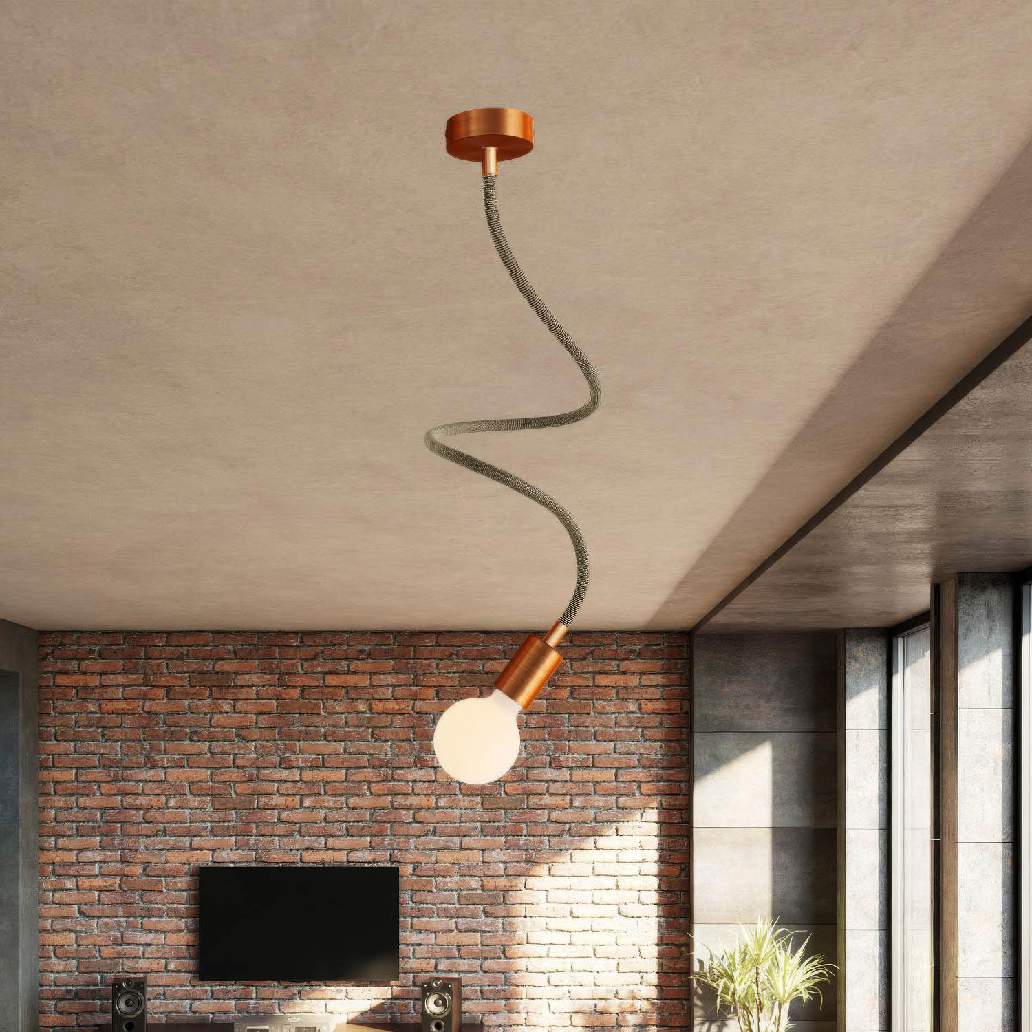 Kit Creative Flex tubo flessibile di estensione rivestito in tessuto RZ24 Nero e Oro con terminali metallici Rame satinato 90 cm