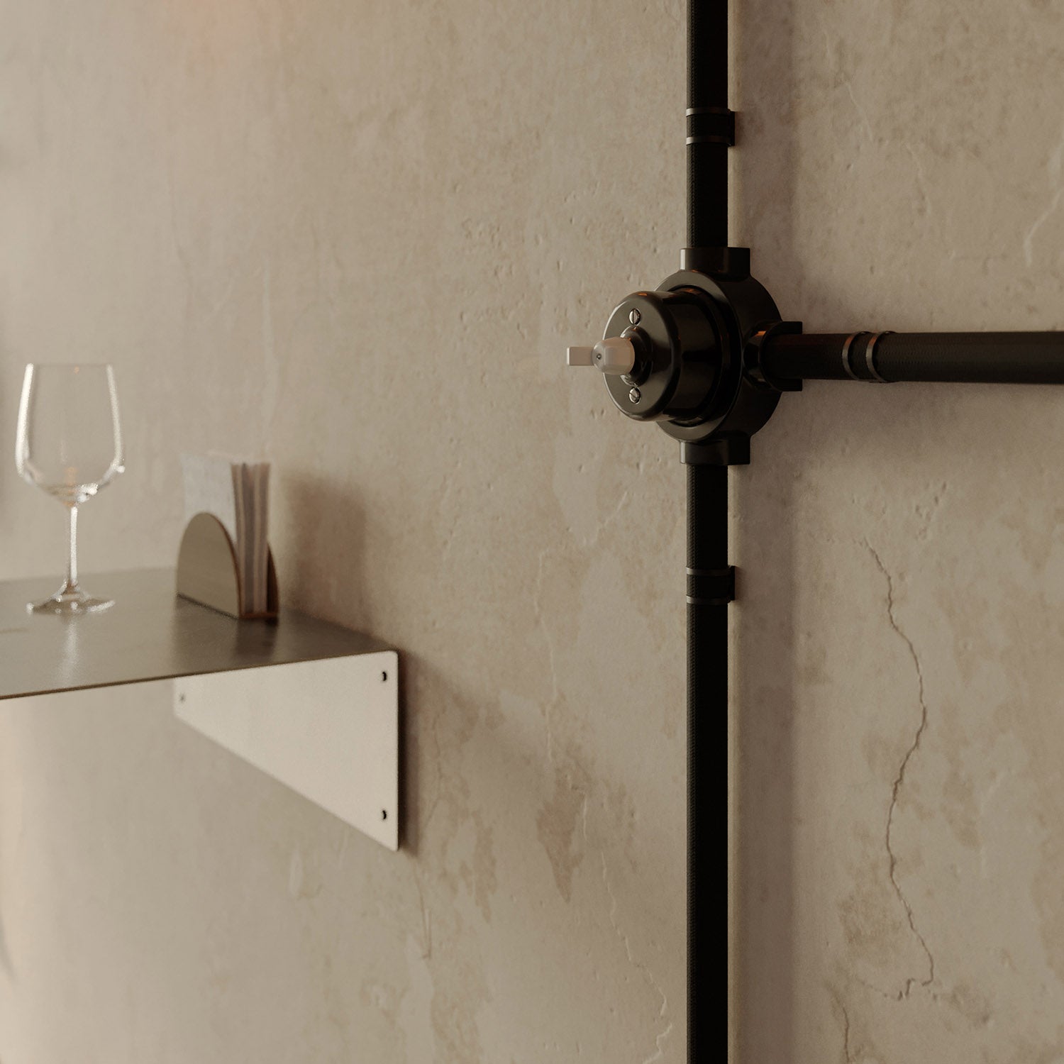 Kit interruttore/deviatore con dado a farfalla e base per Creative-Tubes in porcellana nera Bianco 3