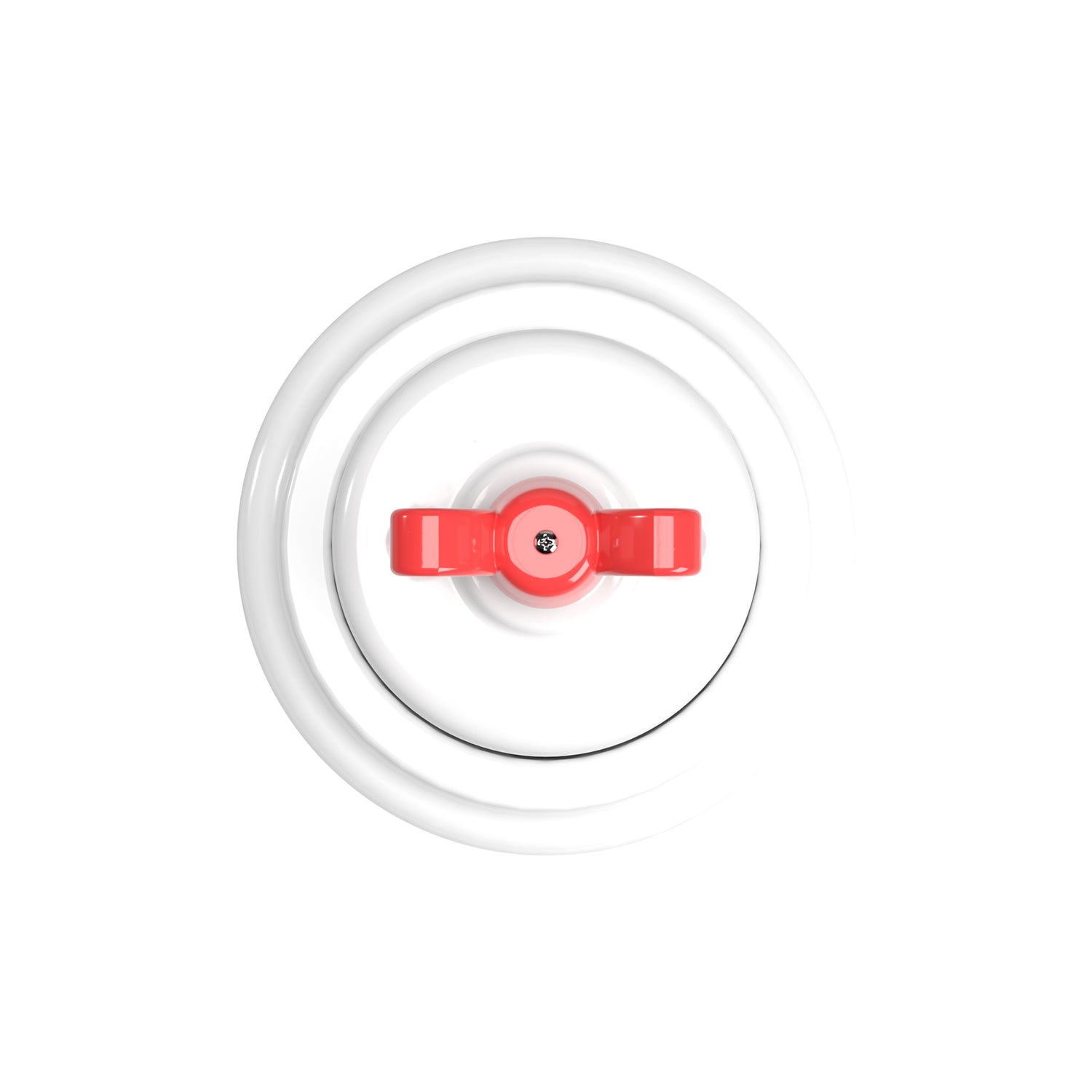 Kit interruttore/deviatore con dado a farfalla e base in porcellana bianca Rosso