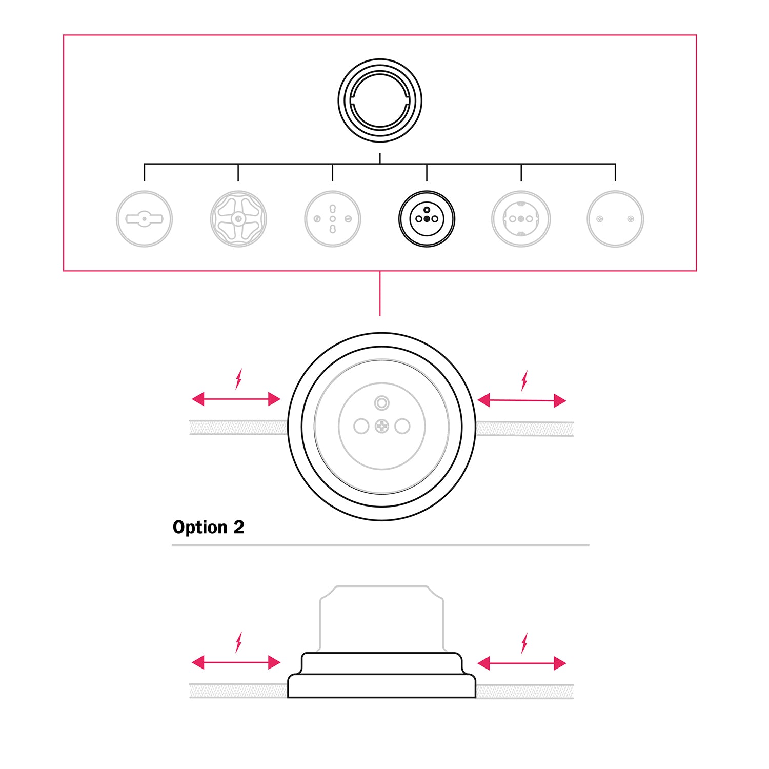 Kit presa a muro di tipo francese e base in porcellana - Nero