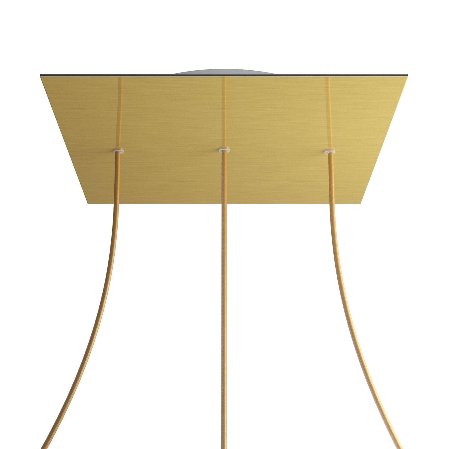 Rosone XXL Rose-One quadrato, 400 mm con 3 fori in linea e 4 fori laterali - Dibond Ottone satinato Bianco