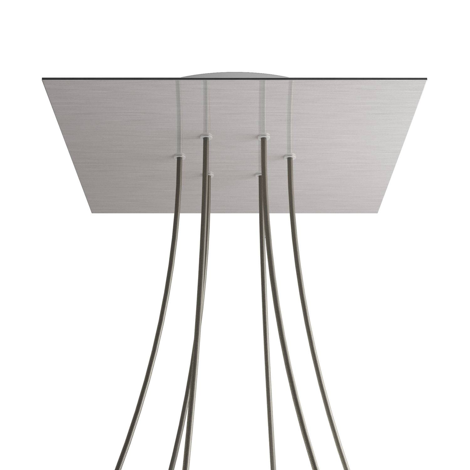 Rosone XXL Rose-One quadrato, 400 mm con 6 fori e 4 fori laterali - Dibond Acciaio satinato Bianco