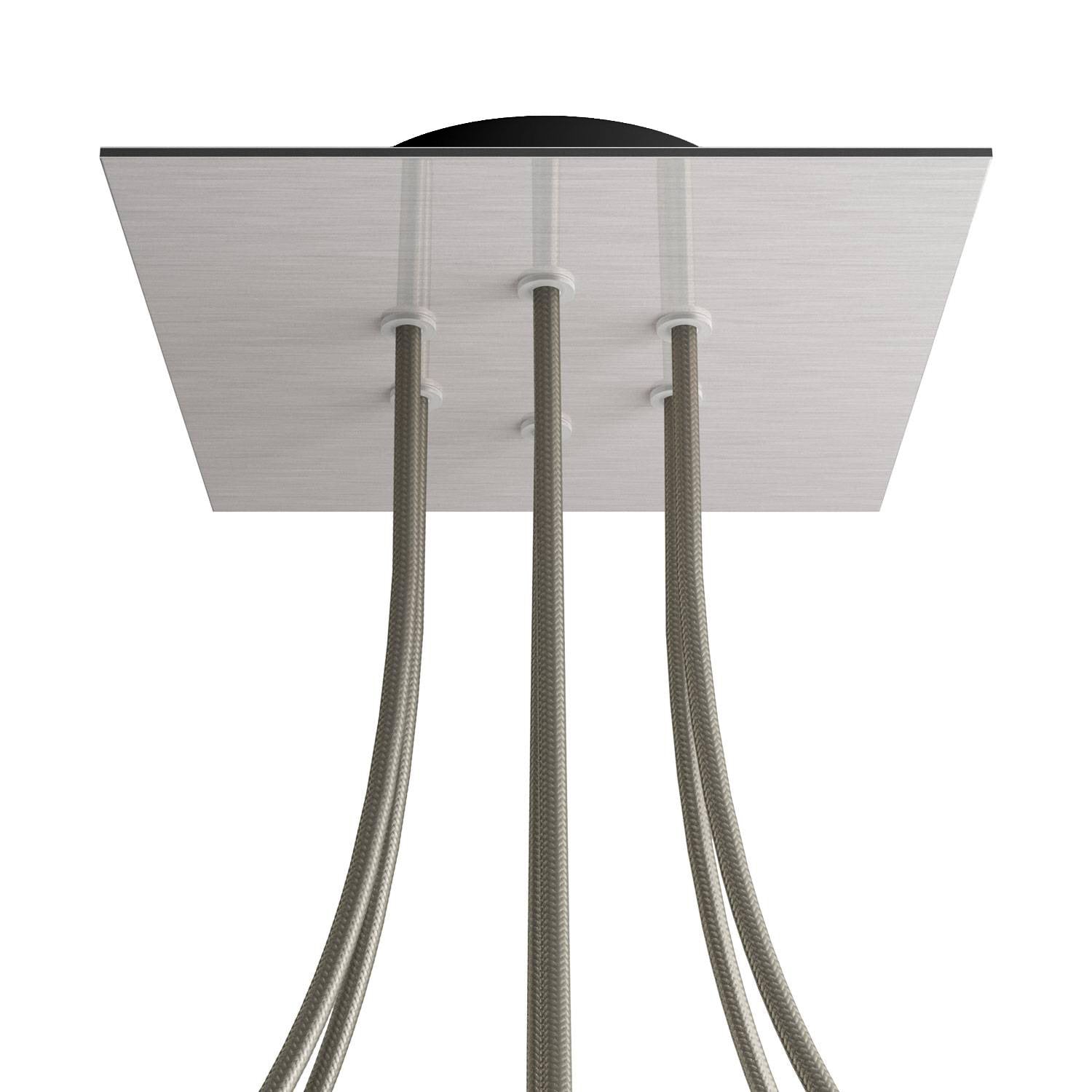 Rosone Rose-One quadrato, 200 mm con 6 fori e 4 fori laterali - Dibond Acciaio satinato Nero