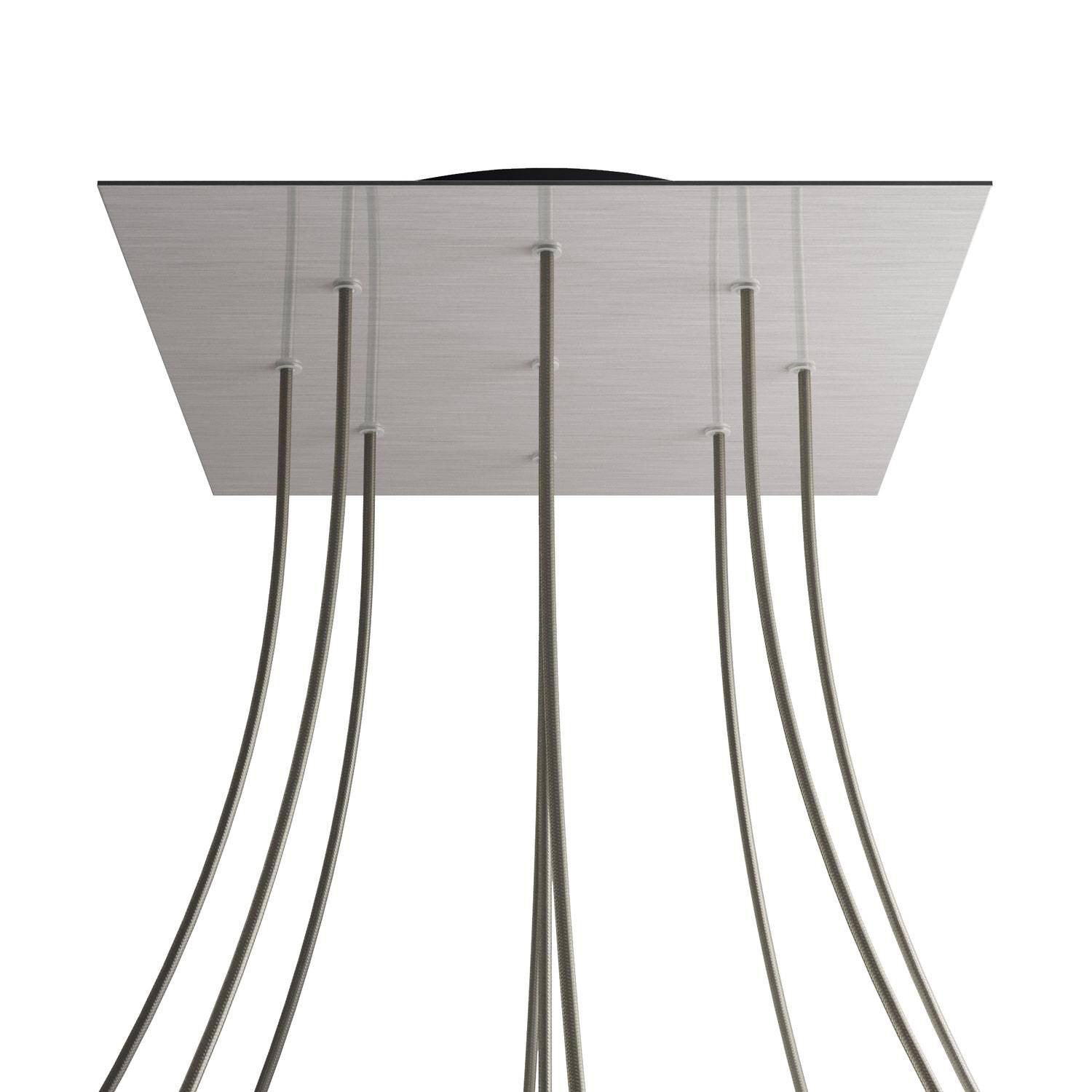 Rosone XXL Rose-One quadrato, 400 mm con 9 fori e 4 fori laterali - Dibond Acciaio satinato Nero