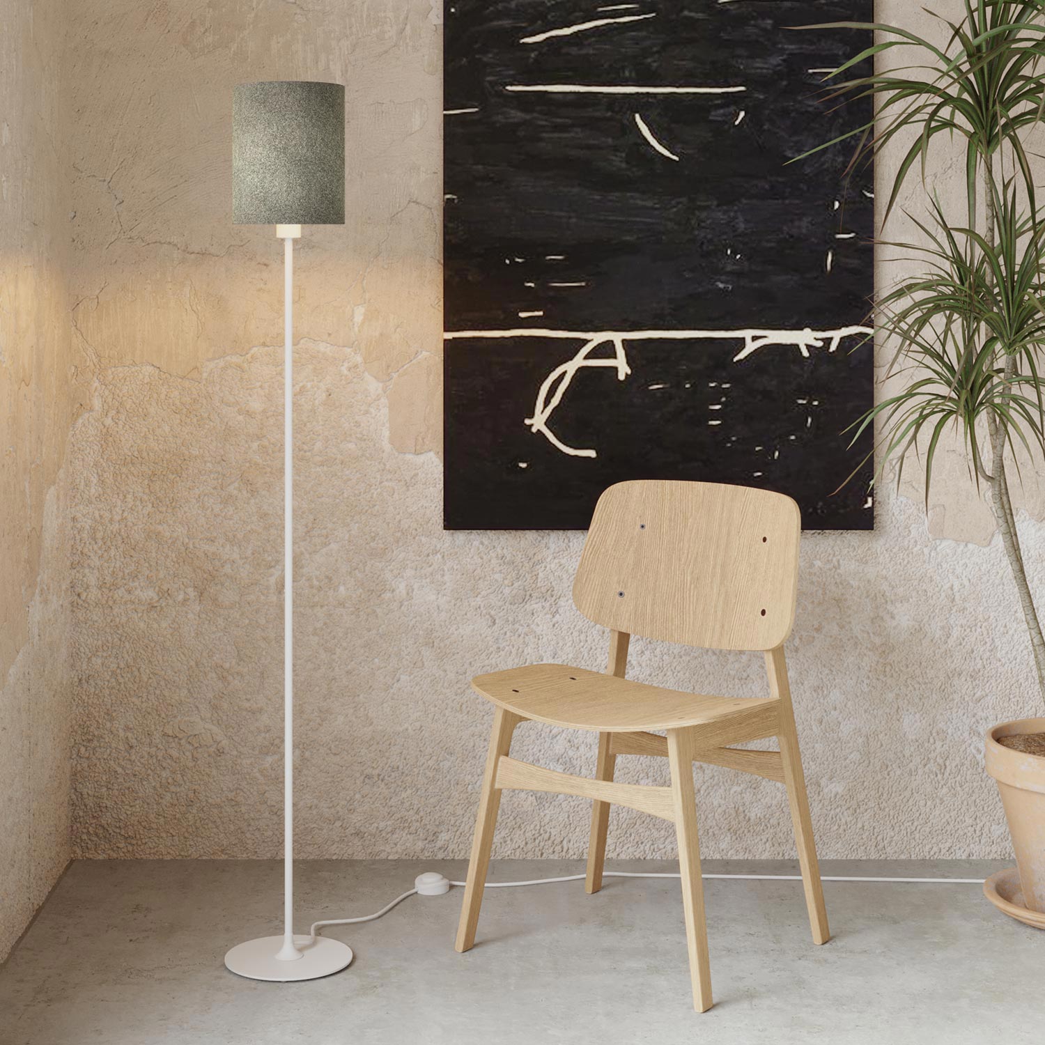 Paralume Cilindro M in tessuto con attacco E27 - Made in Italy - Lana grigio scura