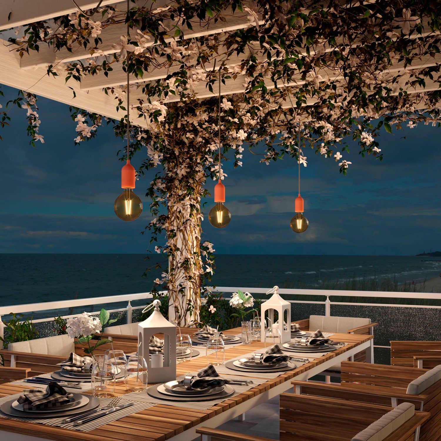 Modulair PASTEL Lampada da esterno con 5 m di cavo, decentatore, rosone e portalampada IP65 waterproof - Salmone