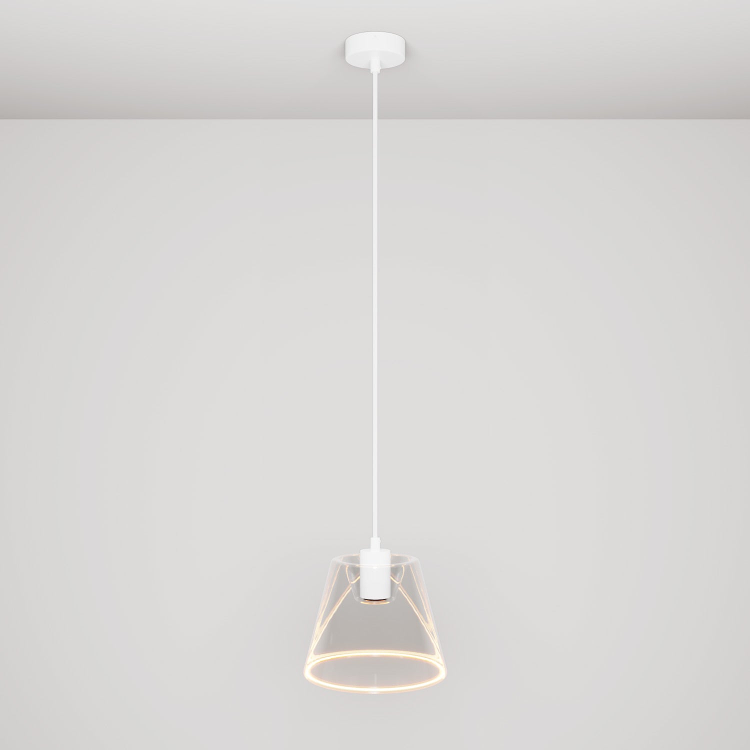 Lampada a sospensione con lampadina Ghost a cono trasparente - Bianco