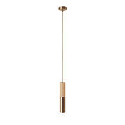 Lampada a sospensione Made in Italy completa di cavo tessile e doppio paralume Tub-E14 in legno e metallo - Bronzo satinato