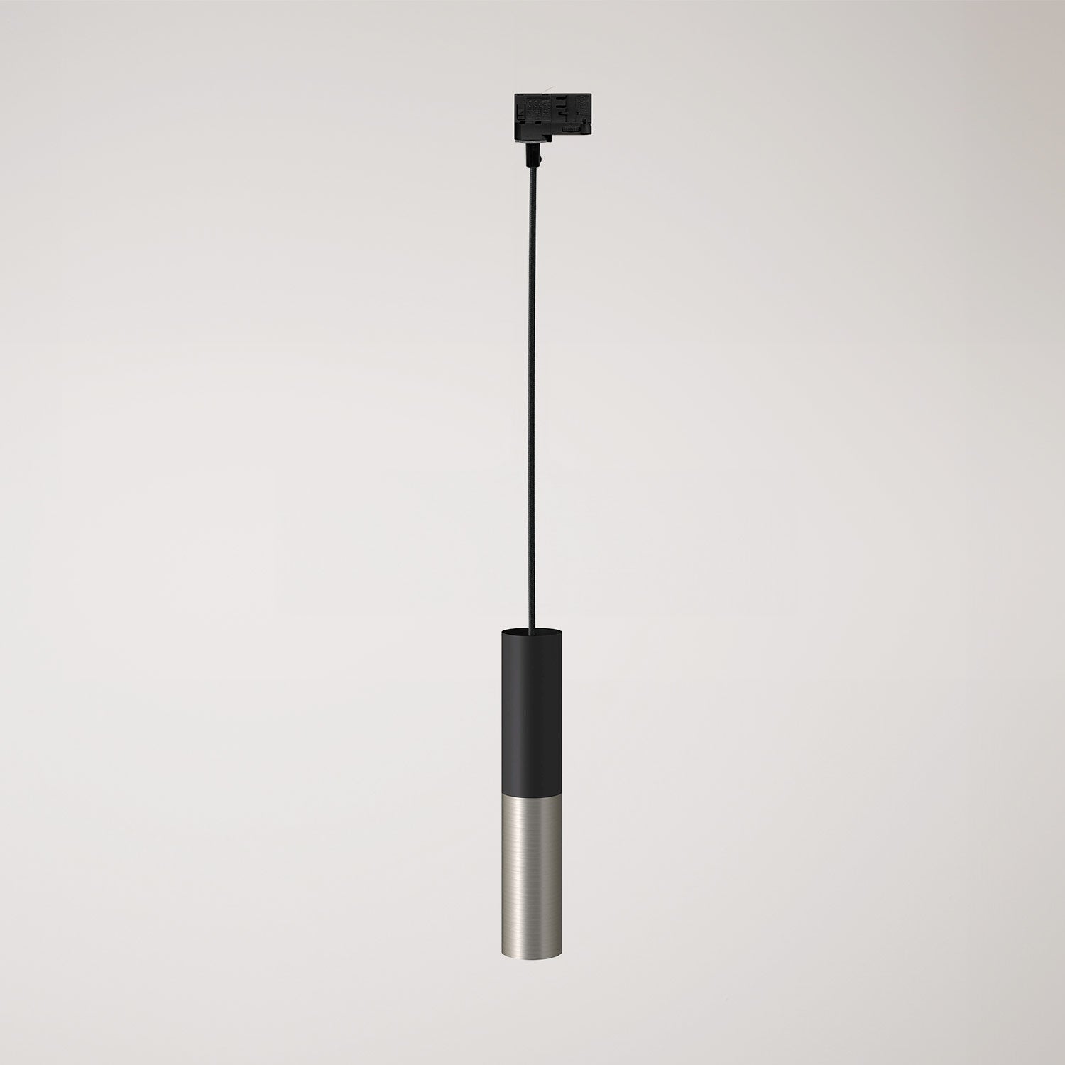 Lampada a sospensione per binari con doppio paralume Tub-E14 - Nero e Titanio satinato