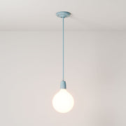 Lampada a sospensione completa di cavo tessile e finiture in porcellana colorata - Azzurro