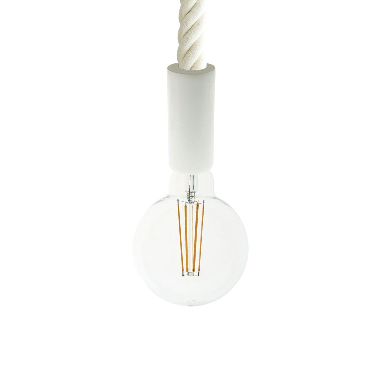 Lampada a sospensione completa di cordone nautico 3XL 30 mm con finiture in legno verniciato - Bianco