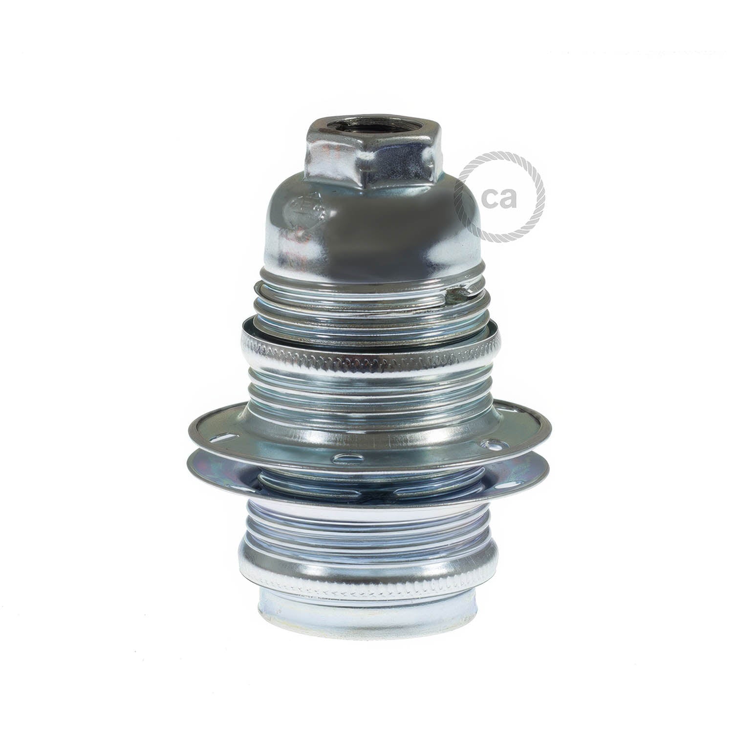 Kit portalampada E14 in metallo con doppia ghiera per paralume - Argento Cilindrico