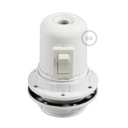 Kit portalampada E27 in bakelite con doppia ghiera per paralume e interruttore - Bianco