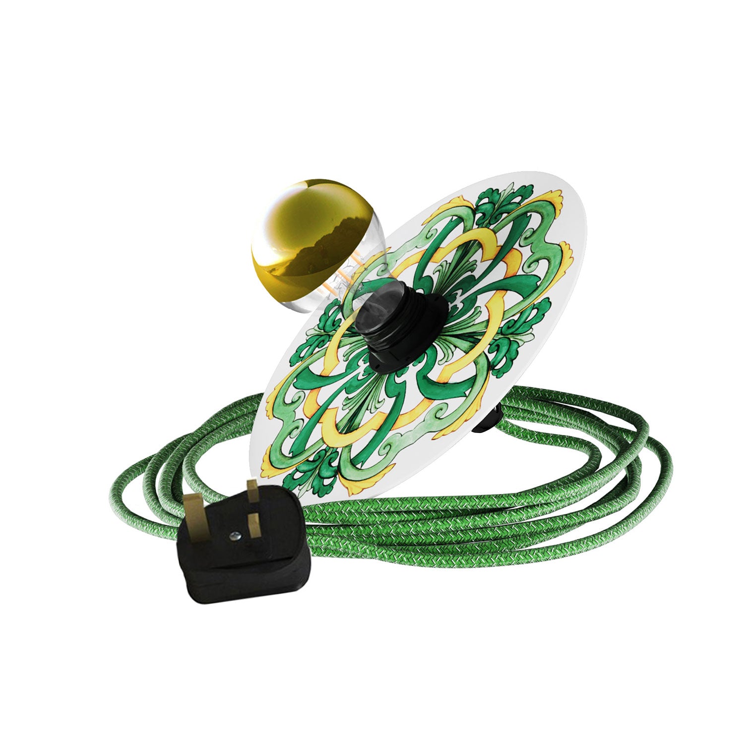 Snake Eiva con paralume mini Piatto Ellepì 'Maioliche' Giallo e Verde, lampada portatile IP65 per esterni con spina UK