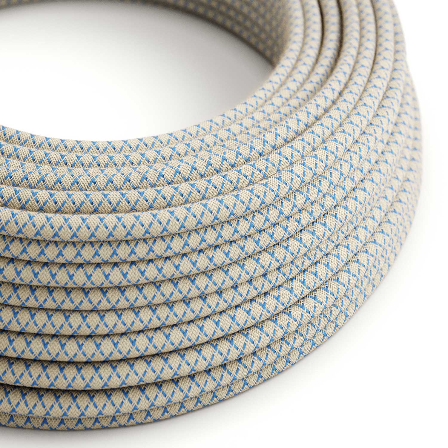Cavo per illuminazione tessile Blu Steward e Beige Losanga - L'Originale Creative Cables, dai vita alle tue lampade - RD65