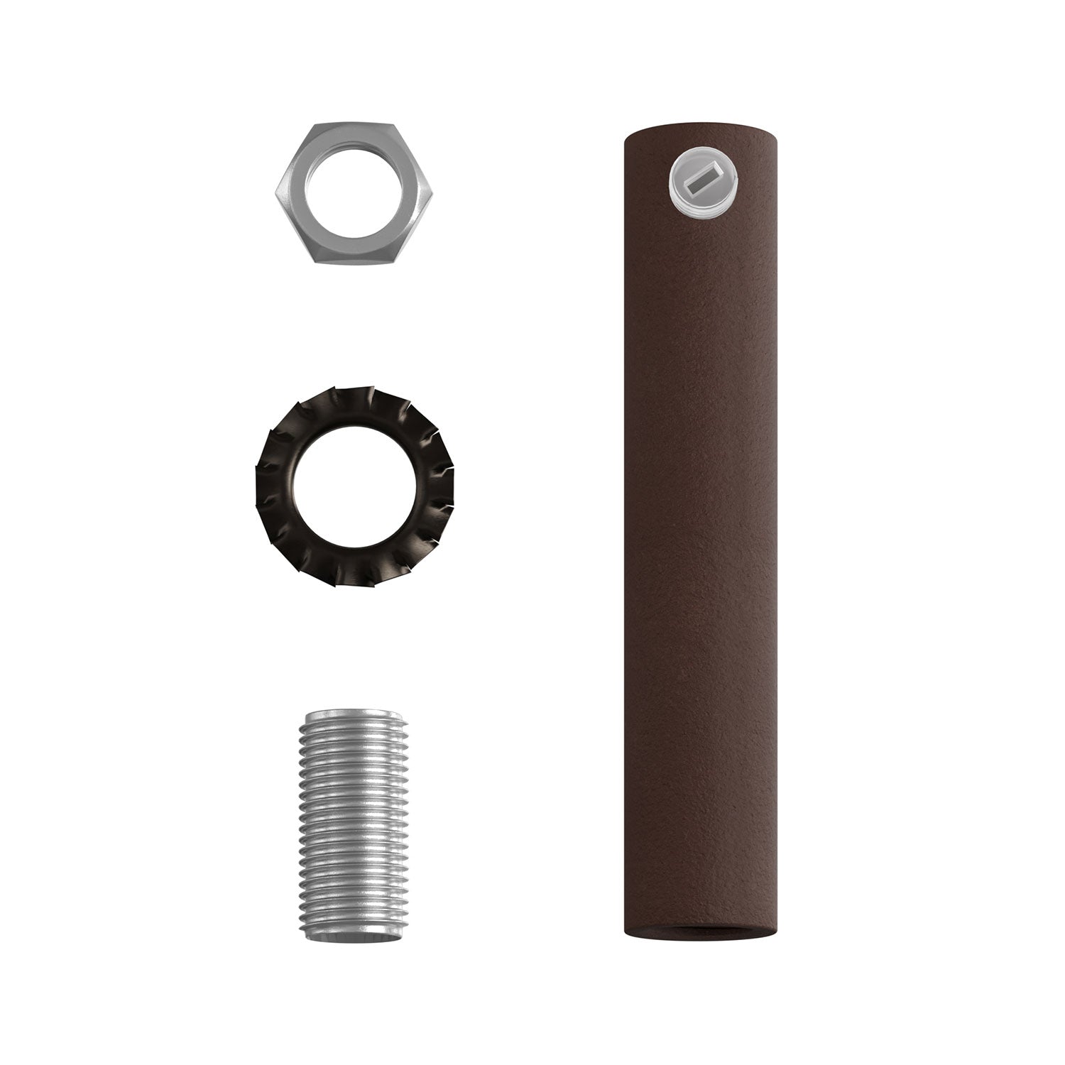 Serracavo cilindrico in metallo lunghezza 7 cm completo di tige, dado e rondella - Ruggine scura verniciata