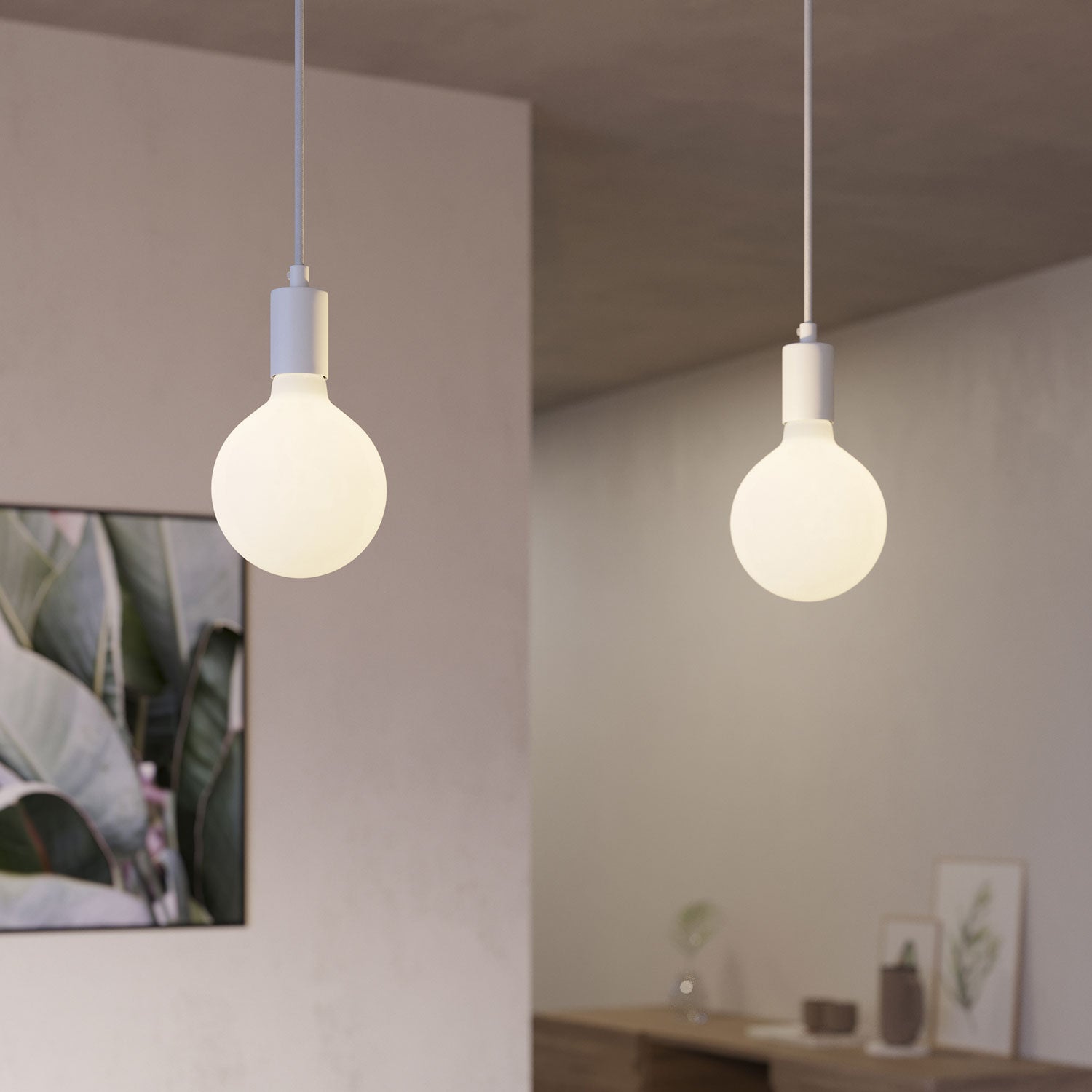 Lampada a sospensione a 2 cadute con XXL Rose-One rettangolare 675 mm con finiture in metallo - Bianco opaco