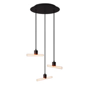 Lampada a sospensione a 3 cadute asimmetriche esse14 con Rose-One completa di cavo tessile e finiture in metallo - Nero