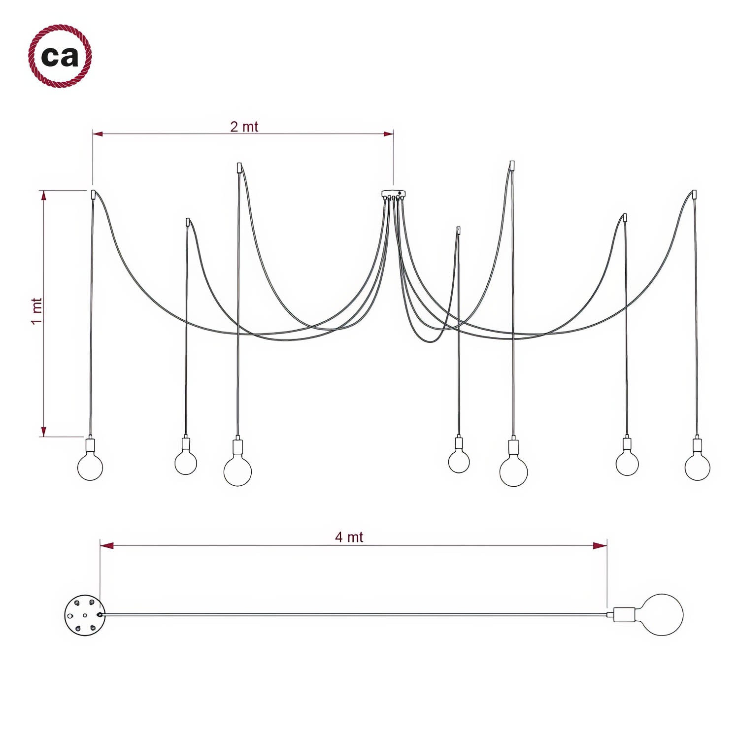 Spider - Lampada a sospensione multipla a 7 cadute con finiture in metallo - Nero perla