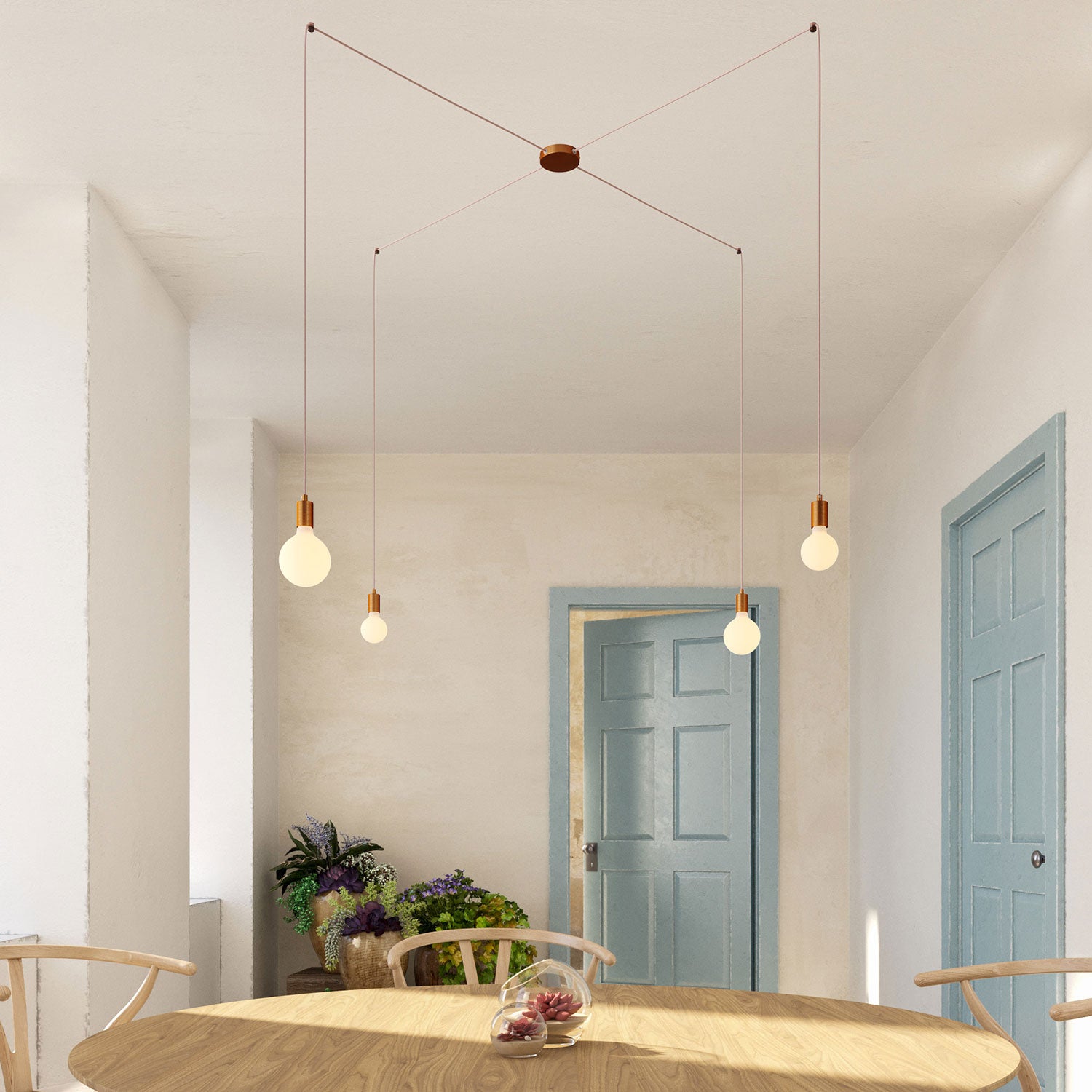 Spider - Lampada a sospensione multipla a 4 cadute con finiture in metallo - Rame satinato