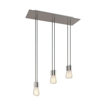 Lampada a sospensione a 6 cadute con XXL Rose-One rettangolare 675 mm completa di cavo tessile e finiture in metallo - Dibond Acciaio satinato